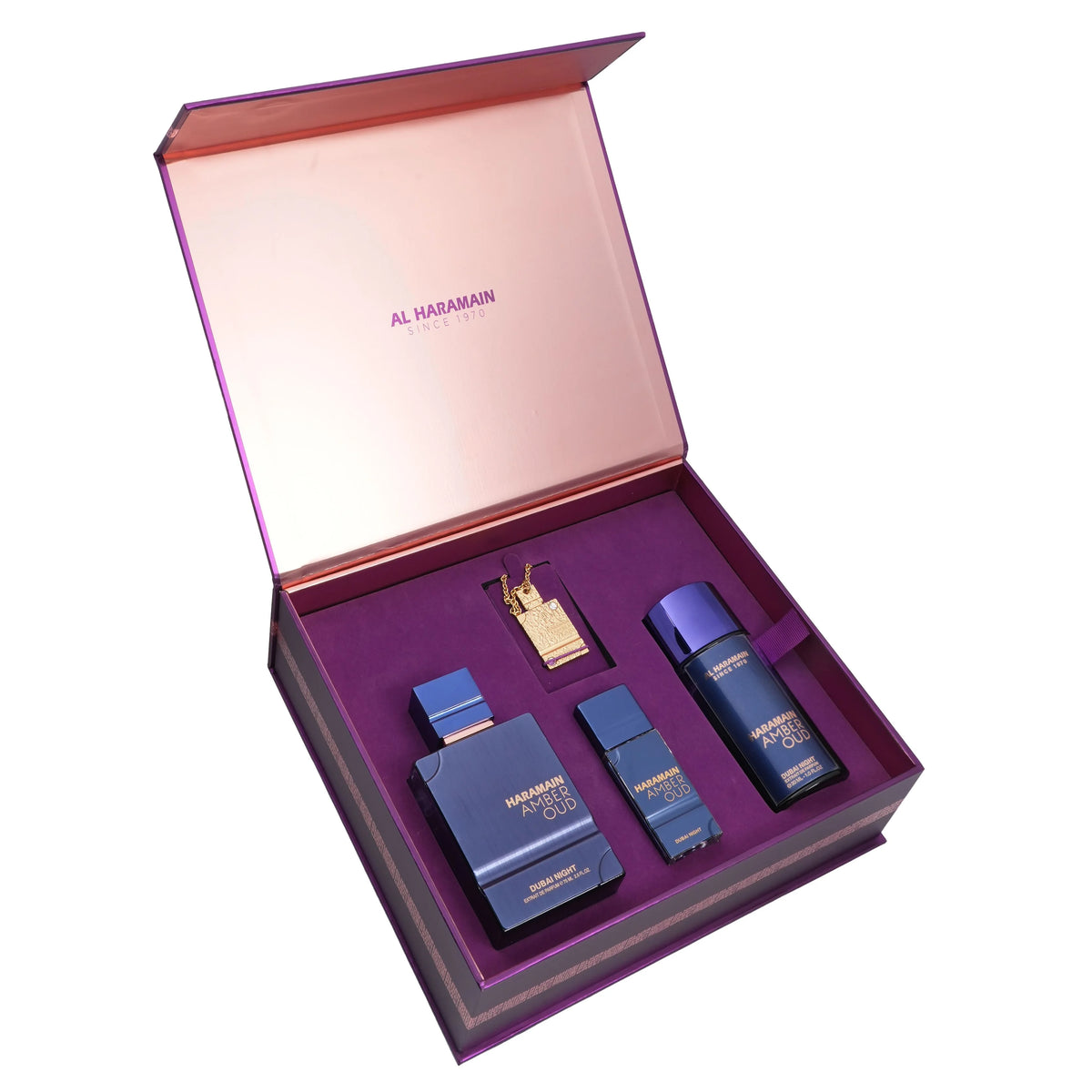 Haramain Amber Oud Dubai Night Perfume Gift Set with Chain Locket