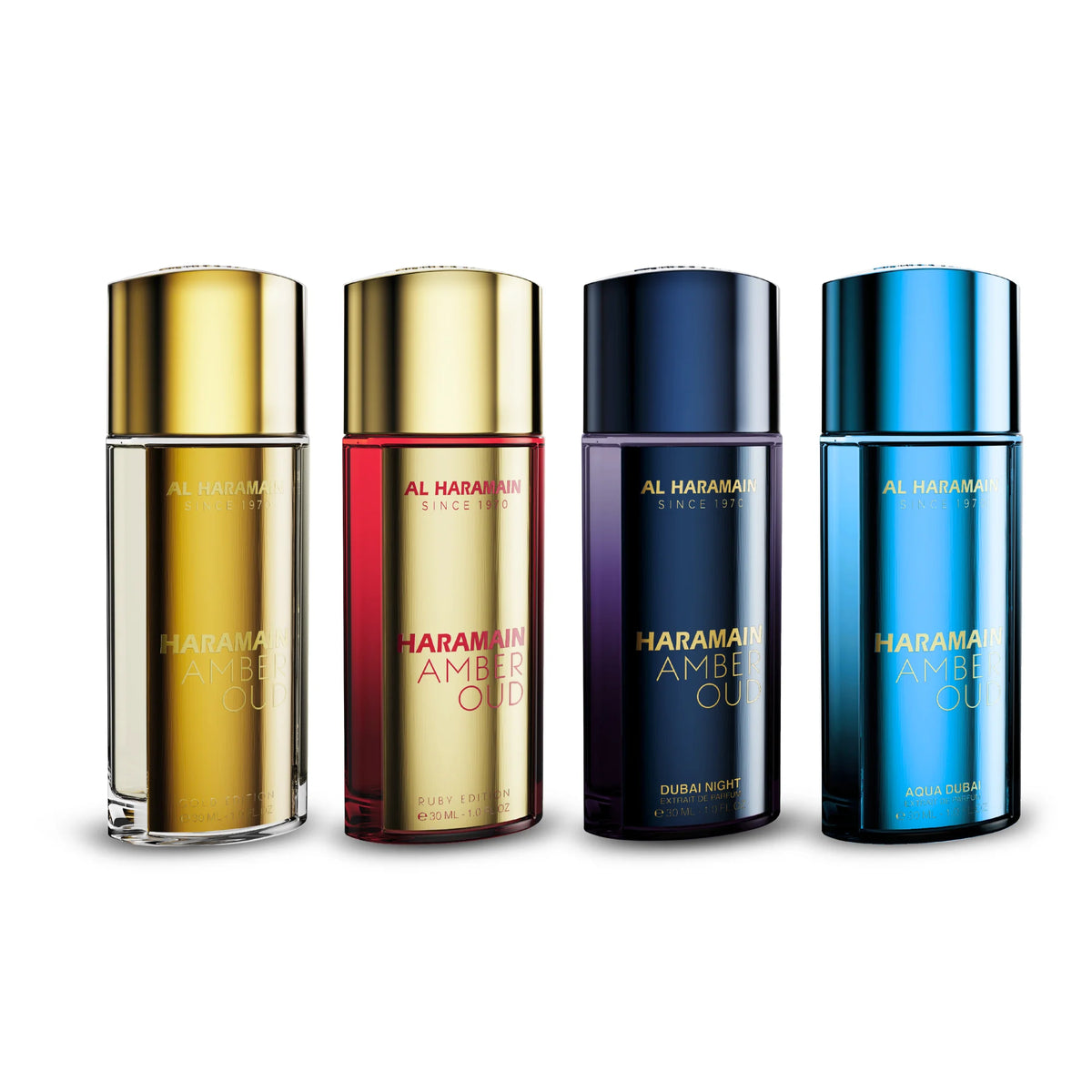 Haramain Amber oud Travelset 30ml x 4 (Gold Edition, Ruby Edition, Dubai Night, Aqua Dubai)